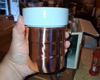 Vintage Baker Hart & Stuart 4-Piece Copper and Ceramic Coffee Mug Set