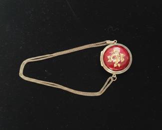 Vintage Bucherer Red Guilloché Enamel Pendant Watch