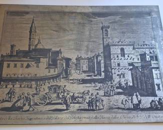 Giuseppe Zocchi "Veduta della Badia Fiorentina" Etching Reproduction Metal Plaque 20"x15"