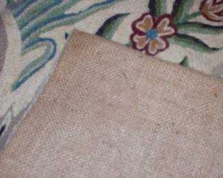 Vintage Hand-Embroidered Wool Rug: Jungle Animals and Floral Tapestry 47"x71"