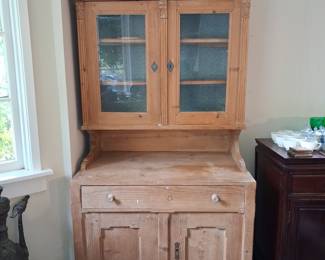 Antique European Pine Two-Part Hutch/Dresser