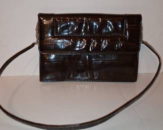 Vintage Fendi Croc-Embossed Patent Leather Shoulder Bag