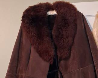 Vintage 70s Penny Lane Shearling Suede Coat with Fur Trim
