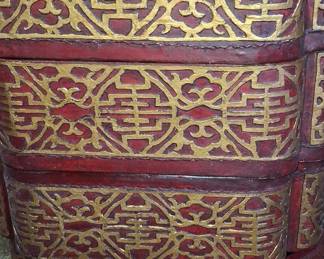 Antique Chinese Red Lacquered Wedding Dowry Stacking Boxes