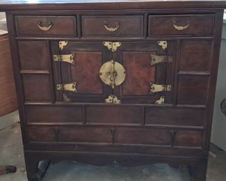 Korean Bandaji Chest with Burl Wood Panels 3'2"x1'6"x3'