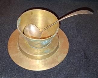 Vintage Brass Mustard Pot with Spoon