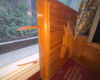 Mid-Century Modern Wood Inlay Horse Serving Tray