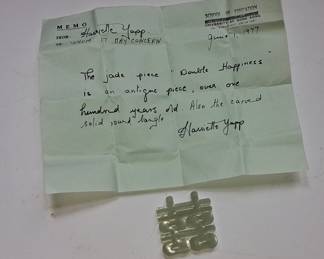 Antique Carved Nephrite Jade Double Happiness Plaque