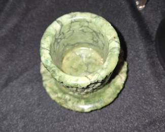 Carved Green Stone Egg Cup or Small Vessel