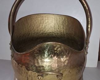 Vintage Hammered Brass Helmet Coal Scuttle