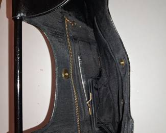 Vintage Black Leather Structured Clutch with Ball Finials