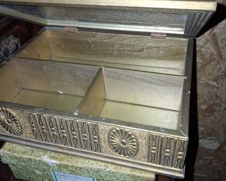 Vintage Decorative Keepsake Box with Pastoral Scene and Mirror
