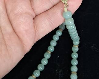Vintage Jadeite Bead Necklace with 14k Gold Clasp