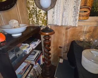 Vintage Barley Twist Floor Lamp with Cane Shade