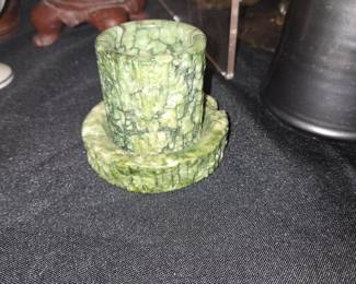 Carved Green Stone Egg Cup or Small Vessel