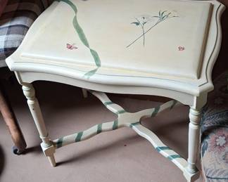 Vintage Hand-Painted French Provincial Accent Table with Floral and Butterfly Motifs