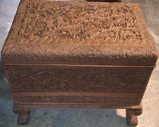 Anglo-Indian Hand-Carved Tropical Wood Box 18"x12"