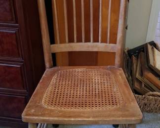 Antique Oak Spindle-Back Chair with Cane Seat