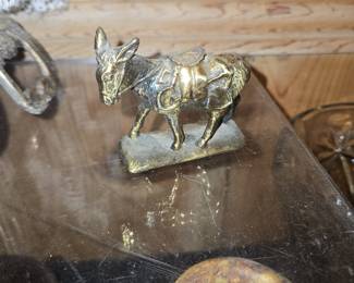 Vintage Brass Donkey Figurine with "Waterside" Saddle Detail
