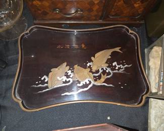 Japanese Lacquer Tray with Koi Motif