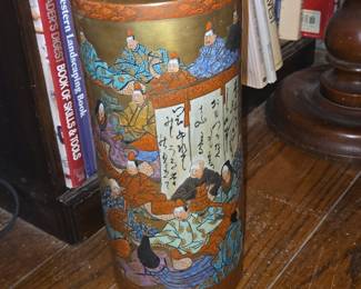 Japanese Satsuma-style Ceramic Umbrella Stand with Court Figures