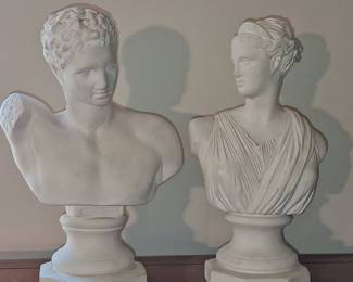 Neoclassical Plaster Bust Pair (Apollo and Artemis) 12" tall