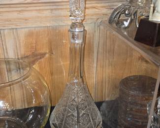 Cut Crystal Decanter with Star and Fan Patterns