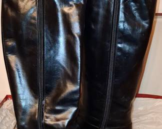 Salvatore Ferragamo Black Leather Riding Boots with Gancini Detail