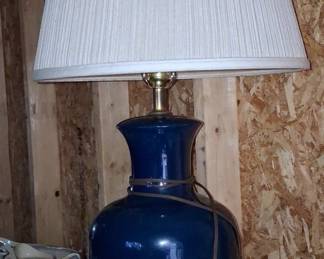Vintage Cobalt Blue Ceramic Ginger Jar Table Lamp
