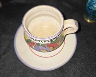 Hand-Painted Greek Souvenir Demitasse Cup and Saucer - Antiparos