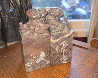 Carved Soapstone Foo Dog Bookends