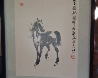 Xu Beihong Style Ink Wash Horse Painting 13"x18"