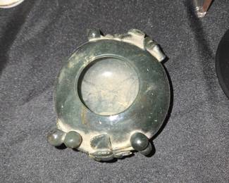 Carved Spinach Jade Brush Washer with Fruit Motif