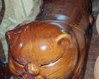 Vintage McCoy Pottery Sleeping Cat Doorstop / Bed Warmer