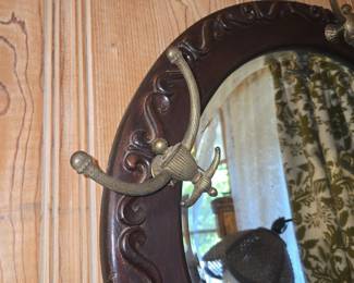 Victorian Style Oval Wall Mirror with Coat Hooks
