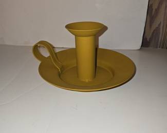 Vintage Mustard Yellow Metal Chamberstick Candle Holder