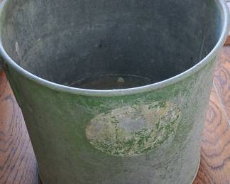 Vintage Galvanized Steel Utility Bucket with Green Paint Remnants