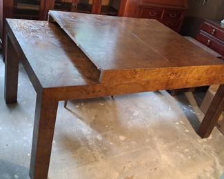 Milo Baughman Style Burl Wood Parsons Dining Table 3'3"x9'2"