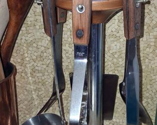 Vintage Japanese Stainless Steel Kitchen Utensil Set with Rosewood Handles