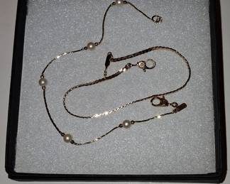 14K Gold Freshwater Pearl Station Necklace