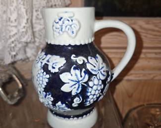 German Westerwald Stoneware Wine Pitcher with Grape and Vine Motif