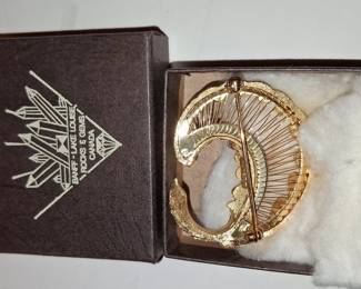 Vintage Textured Gold-Tone Crescent Brooch