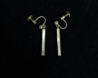Mid-Century Modernist Sterling Silver Bar Screw-Back Earrings
