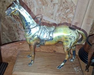 Vintage Cast Pot Metal Horse Figurine on Wood Base