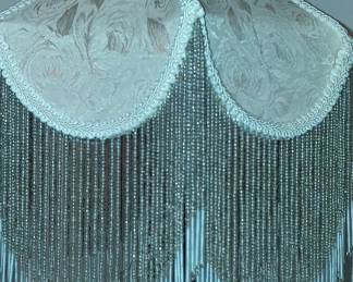 Victorian Style Rose Jacquard Beaded Fringe Table Lamp