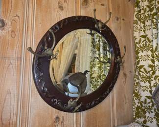 Black Forest Style Oval Mirror with Coat Hooks