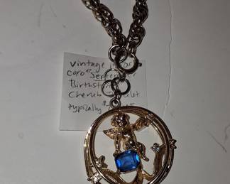 Vintage Coro September Birthstone Cherub Charm Bracelet