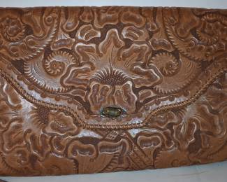 Vintage Hand-Tooled Floral Leather Shoulder Bag
