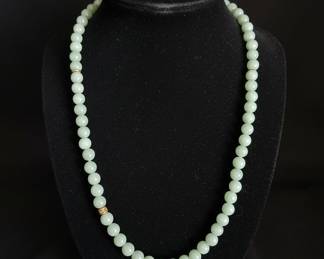 Light Green Jadeite Beaded Necklace with 14k Gold Accents