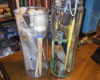 Vintage Artist Brush Collection in Glass Storage Jars